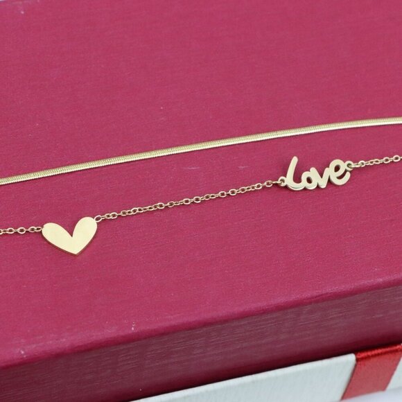 Elegant Yellow Gold Love and Heart Double Chain Bracelet for Women, XPBL0627 - Picture 10 of 12